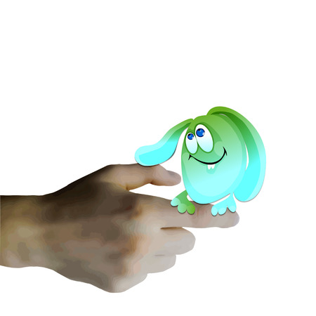 Background with  hand holds little monsterのイラスト素材