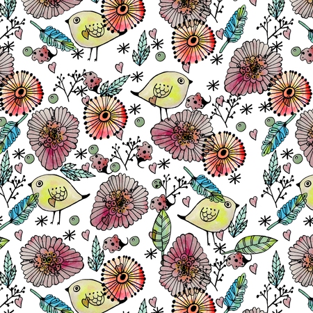 Seamless pattern watercolor flowers, paper, textile, fabric, wrapper, wallpaper,の写真素材