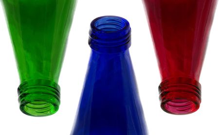 Empty Green, red, blue Glass Bottleの写真素材
