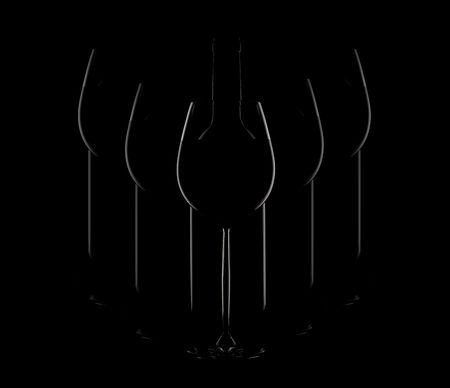 silhouette a glass and bottle  on a black isolated background.の写真素材