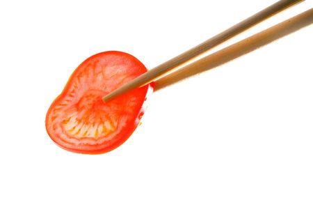 Diet. Slices of vegetables. Isolated on white.の写真素材