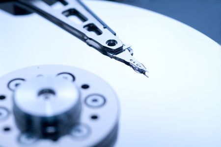  close up macro of an opened computer harddrive.