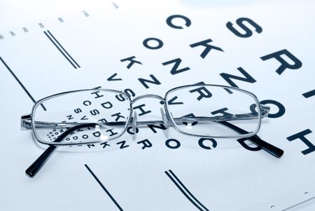 Eye glasses on a test chart