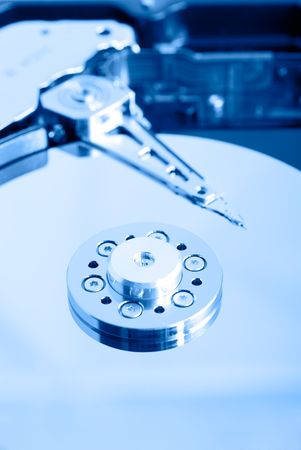 close up macro of an opened computer harddrive