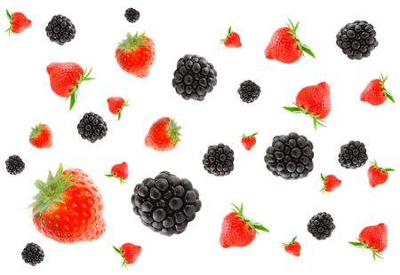 Blackberry and strawberry. Isolation on whiteの写真素材