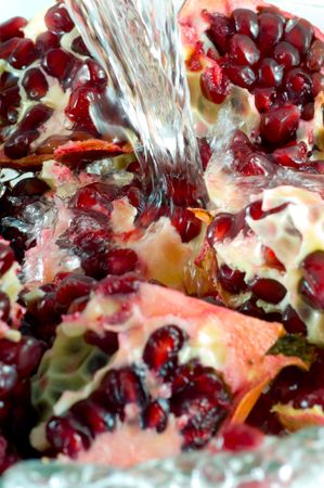Grains of a pomegranate in waterの写真素材