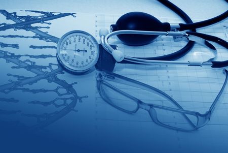 medical report and sphygmomanometerの写真素材