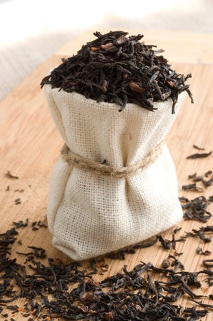 black tea in small sackの写真素材