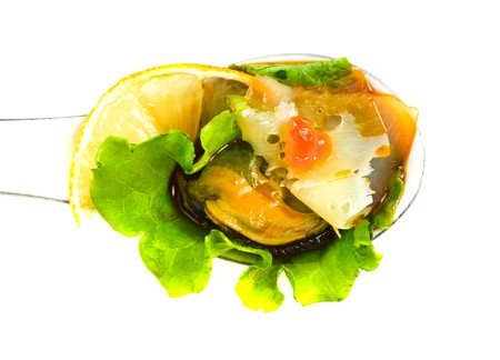 Snack with mussels and caviar
