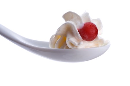 Ripe fresh strawberry. on creamの写真素材