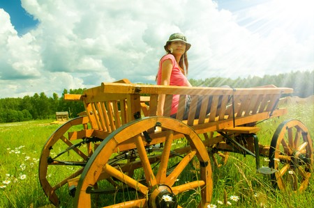 Harvest, girl throwing grass on background of the sky
の写真素材