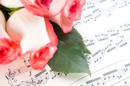 Musical sheet and flowers of rosesの写真素材