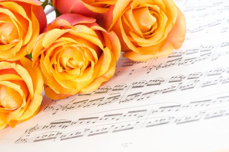 Musical sheet and flowers of rosesの写真素材