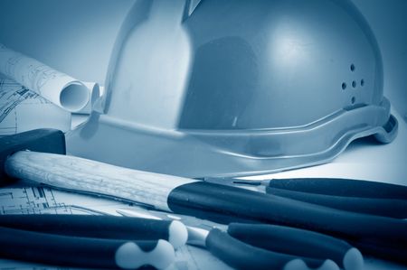 Drawings and tools of the builderの写真素材