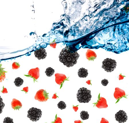 Beautiful splashes a clean water and fruit の写真素材