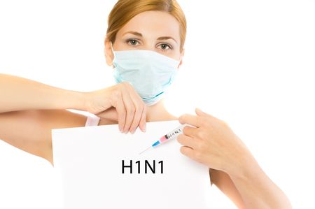 girl in a mask. Epidemic. H1N1の写真素材
