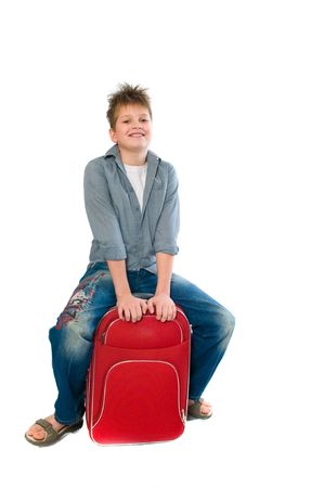 teenager with a suitcase. Isolation on the white
の写真素材