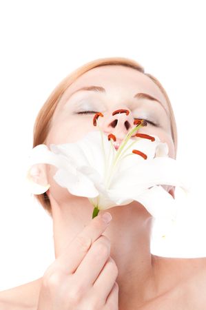 beautiful spa woman with lillyの写真素材