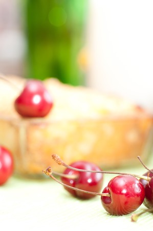 Cottage cheese pie with a sweet cherry. breakfastの写真素材