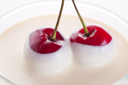 Fresh sweet cherry in cream.の写真素材