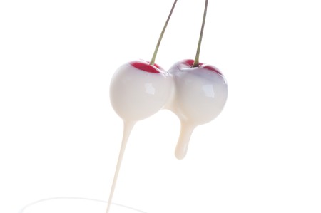 Fresh sweet cherry in cream.の写真素材