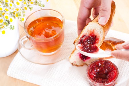 tea and fresh beauty flowerの写真素材