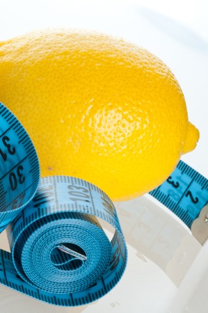 lemon Fruit with measurement isolated on whiteの写真素材