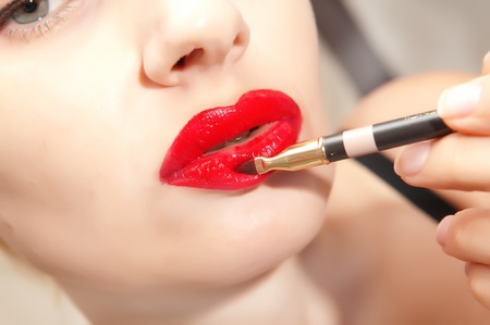 woman make up. red lipの写真素材
