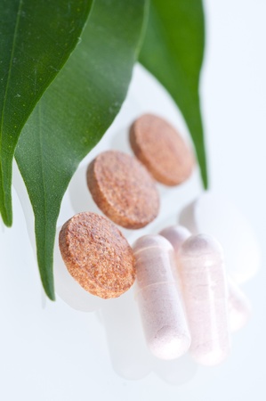 Pills closeup on the leafの写真素材