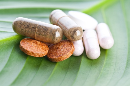 Pills closeup on the leafの写真素材