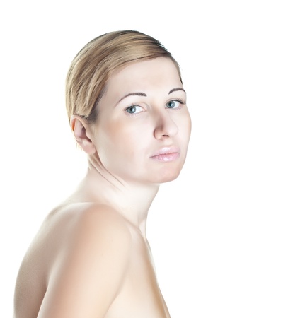  beautiful woman on a light background. spa setの写真素材