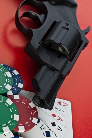 Casino.  revolver, cards and countersの写真素材