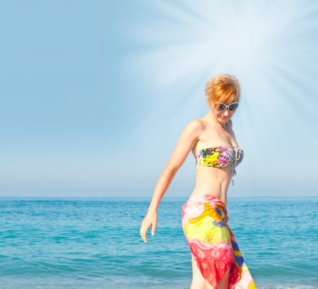 Beautiful woman on  outdoor at summer beach の写真素材
