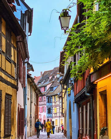 Colorful painting modern artistic artwork, drawing in oil European famous street view, beautiful old vintage house, textured brush strokes, design print for canvas or paper poster, touristic productの写真素材