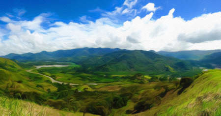 Colorful painting modern artistic artwork, drawing in oil nature landscape view, beautiful vacation...