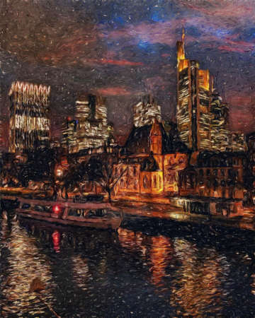 Impressionism painting modern artistic artwork, drawing oil Europe famous street, beautiful old...