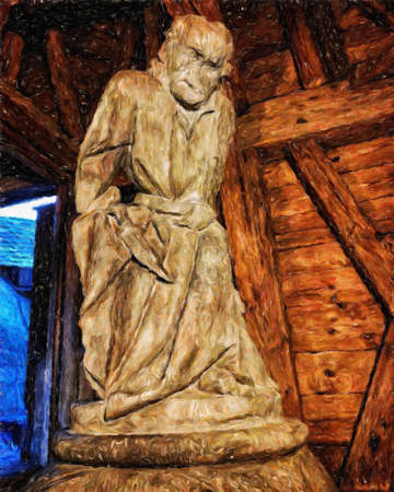 Real painting modern artistic artwork Prague Czechia drawing in oil city center vintage houses and architecture, Europe travel, wall art print for canvas or paper poster, tourism production designの写真素材