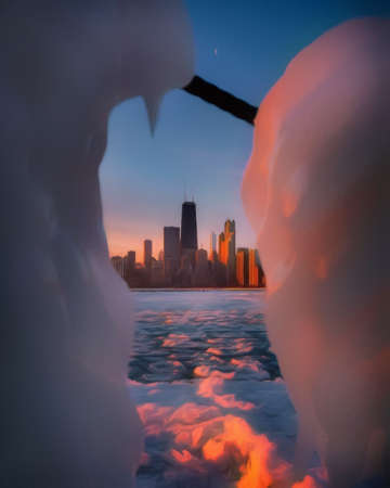 Chicago USA city center skyscrapers and architecture, America travel downtown, drawing in oil wall art print for canvas or paper poster, tourism production design real painting modern artistic artworkの写真素材