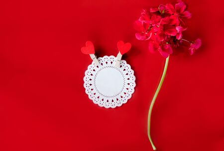 red postcard template with flowers and copy spaceの写真素材