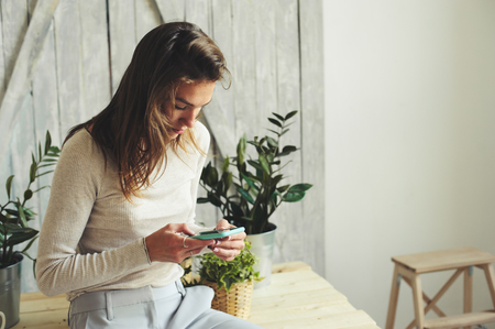 young woman relaxing at homeの写真素材