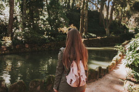 Park of Pena Palace in Sintra, Portugal. Rainforest with wild ferns, exploring secret woodland.の写真素材