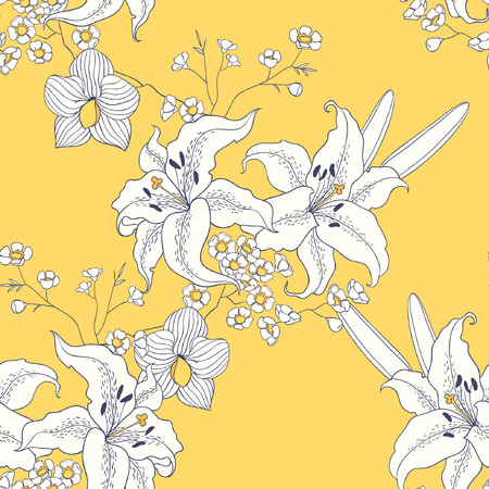 White lily. seamless patternのイラスト素材