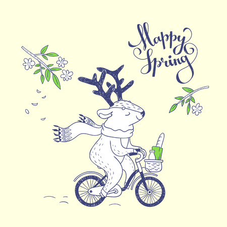Happy spring. hand drawn illustrationのイラスト素材
