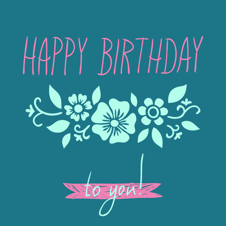 template for birthday card with ornamental pattern and hand writing inscriptionのイラスト素材