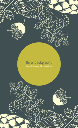 Summer forest. background with hand drawn forest herbs and conesのイラスト素材