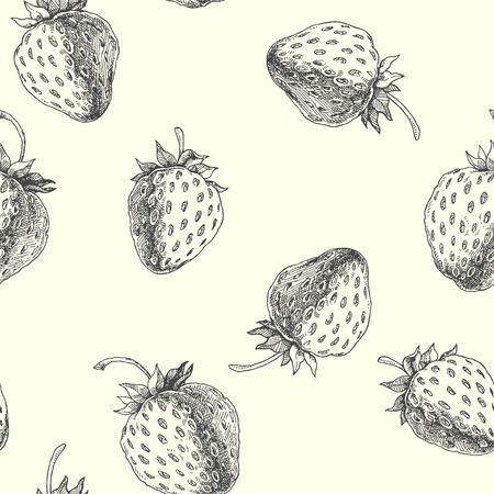 Strawberry. Vector seamless pattern. Floral hand drawn illustrationのイラスト素材