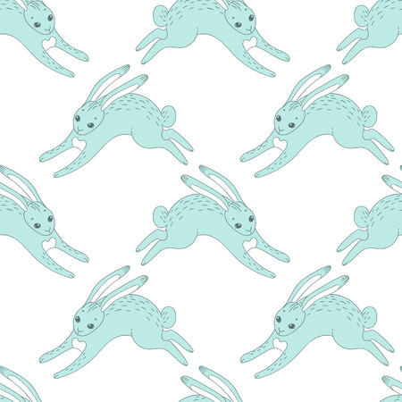 Rabbits. Vector seamless pattern. Hand drawn illustration of cute easter bunnyのイラスト素材