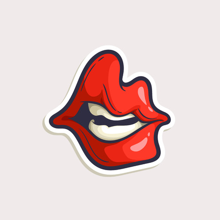 Vector color sticker with cartoon grinning mouth isolated on white background.のイラスト素材