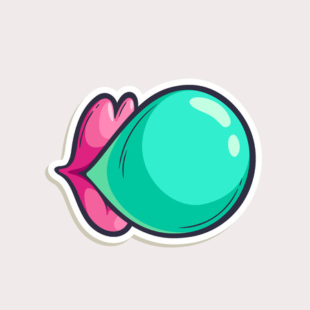 Vector color bubble gum sticker in comics style. Hand drawn cartoon illustration isolated on white background.のイラスト素材