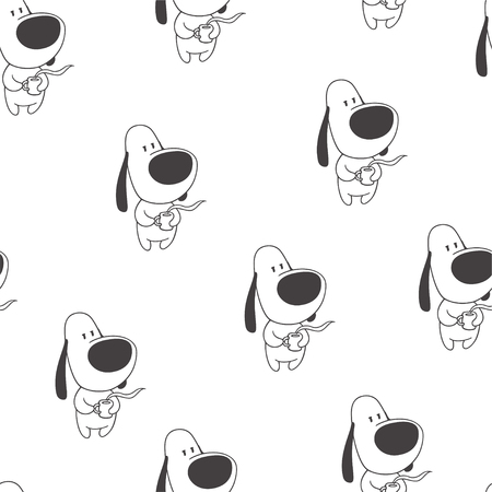 Vector seamless pattern with cute dog isolated on white. Hand drawn texture with funny animal character.のイラスト素材